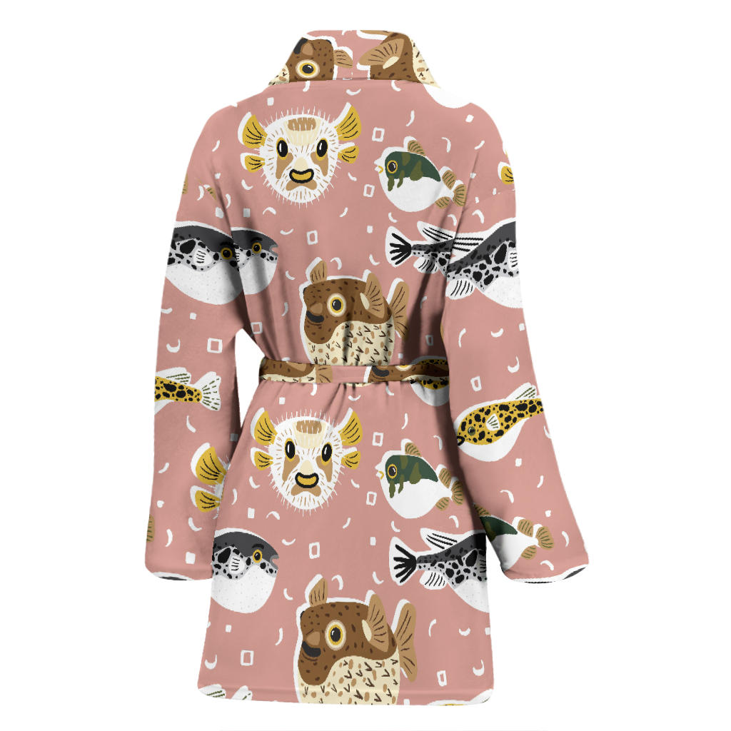Fugu Cute Pattern Print Design 01 Women Bathrobe