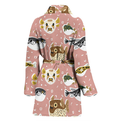 Fugu Cute Pattern Print Design 01 Women Bathrobe
