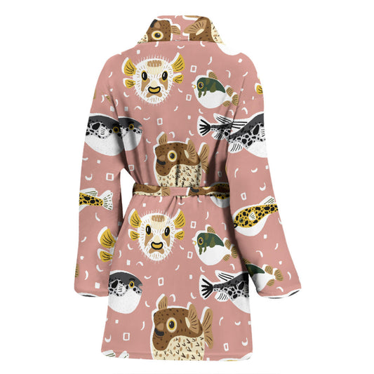 Fugu Cute Pattern Print Design 01 Women Bathrobe