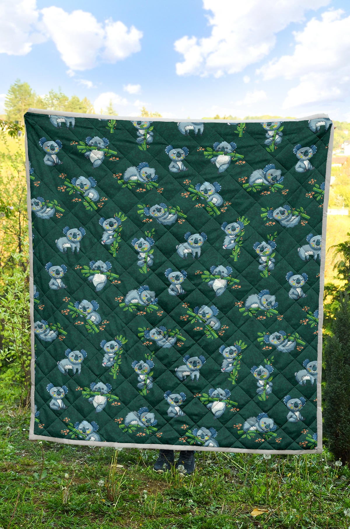 Koala Blue Design Print Quilt Bedspread