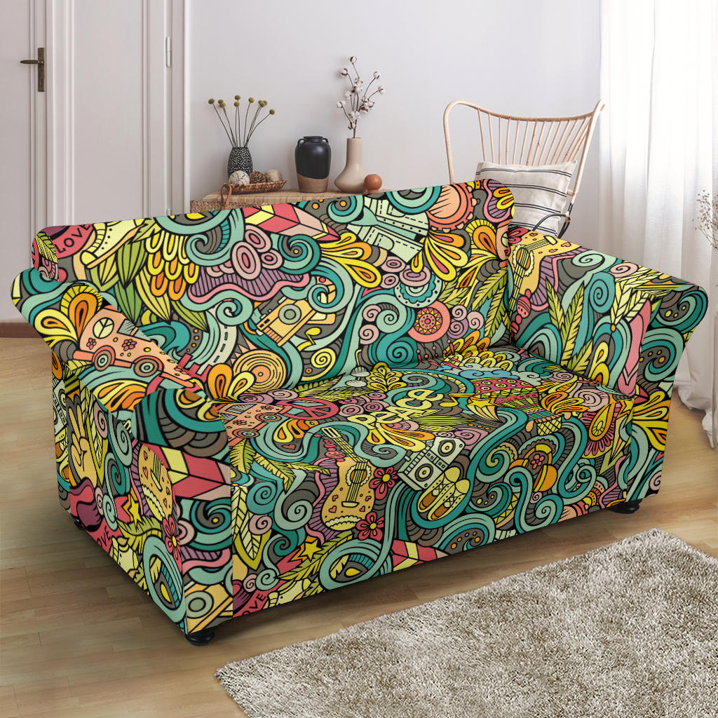 Hippie Print Design LKS302 Loveseat Couch Slipcover