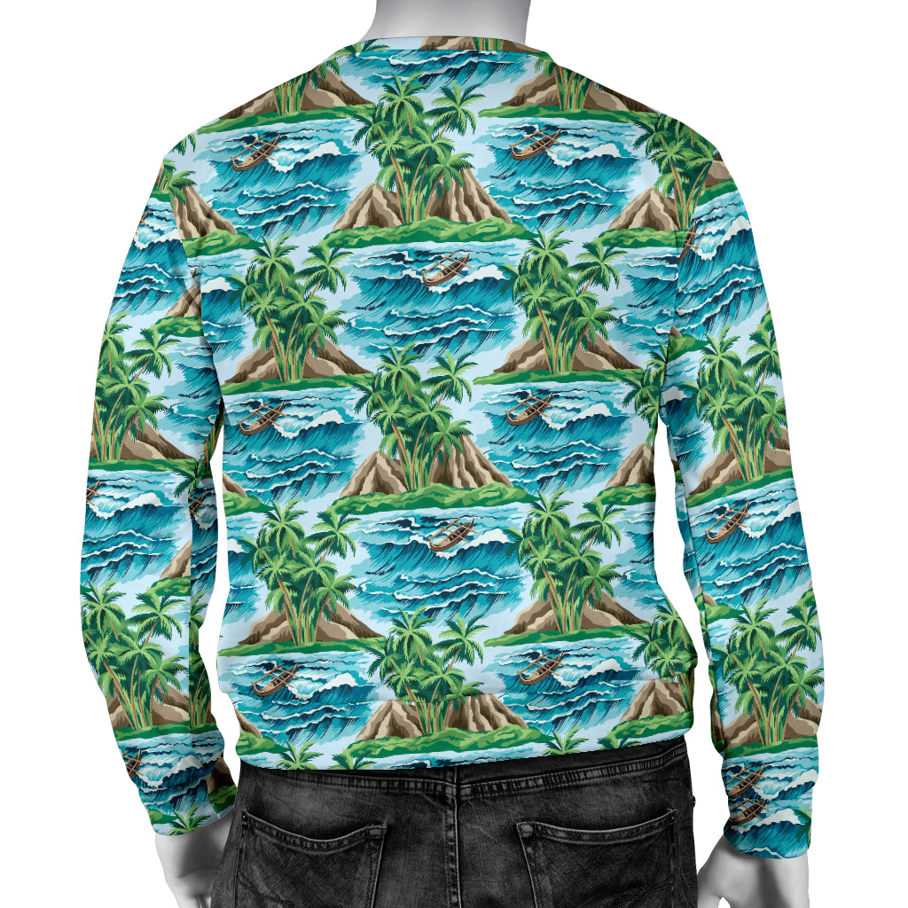 Palm Tree Hawaiian Themed Design Print Men Long Sleeve Sweatshirt