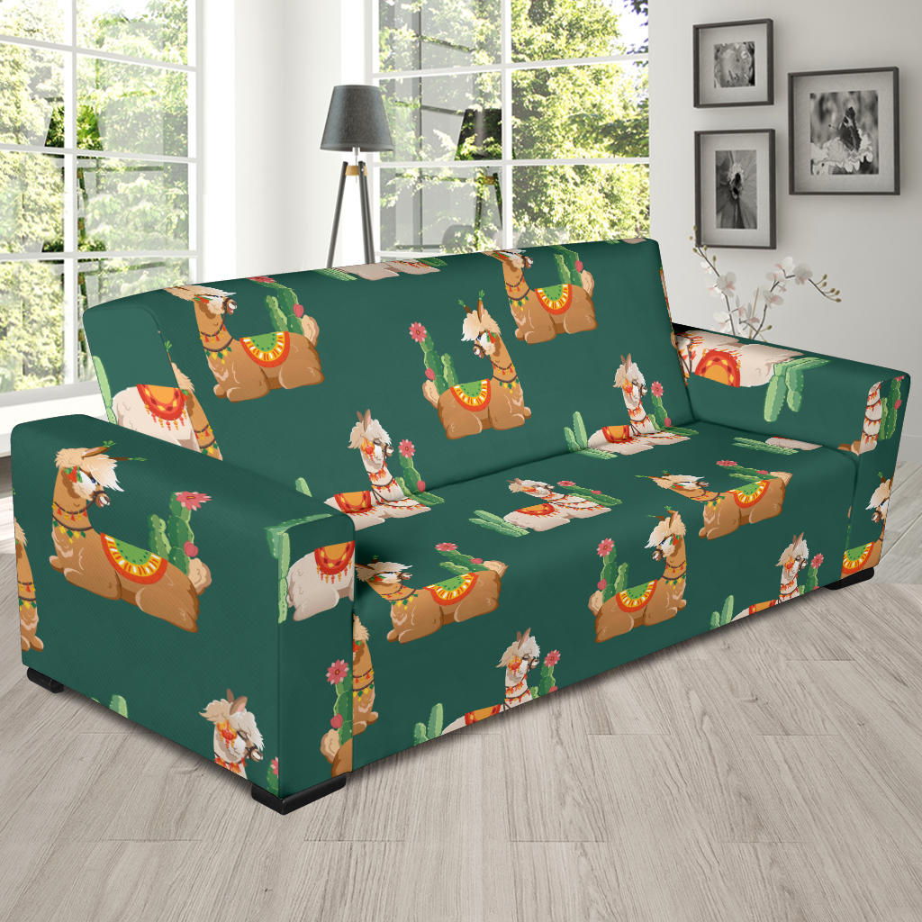 Llama Cactus Pattern Print Design 07 Sofa Slipcover