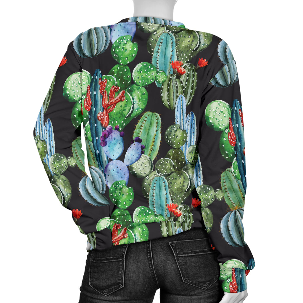 Cactus Watercolor Style Print Women Long Sleeve Sweatshirt