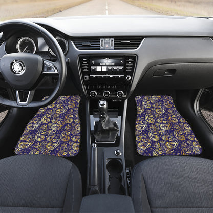 Paisley Blue Yellow Design Print Car Floor Mats Front Back