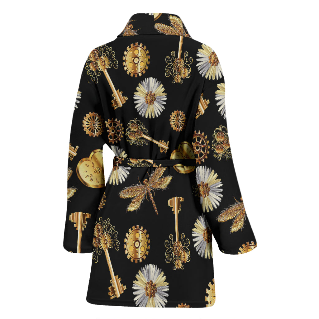 Steampunk Key Dragonfly Print Design LKS303 Women Bathrobe