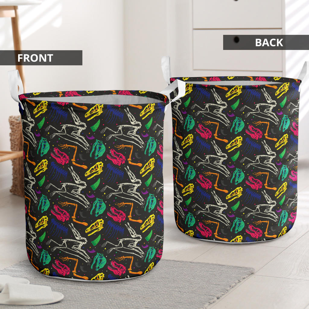 Dinosaur Skull Color Print Pattern Laundry Basket