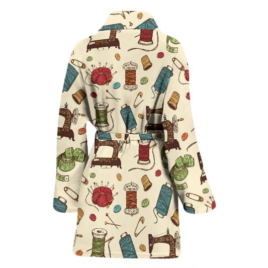 Sewing Equipment Print Design LKS303 Women Bathrobe