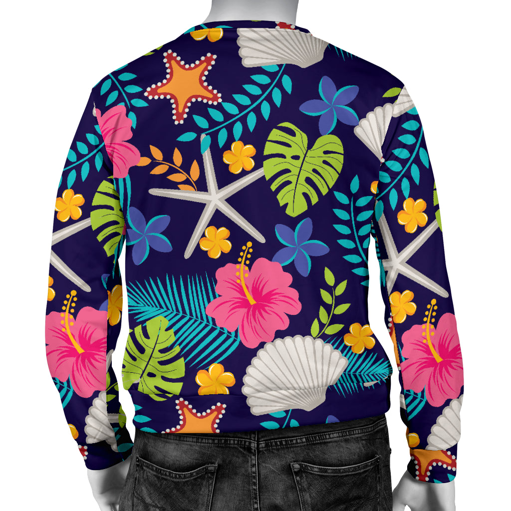 Beach Seashell Floral Theme Men Long Sleeve Sweatshirt
