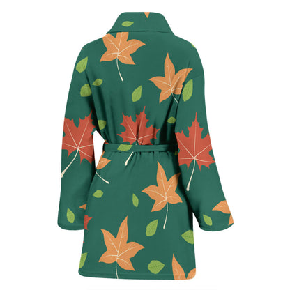 Maple Leaf Pattern Print Design 04 Women Bathrobe