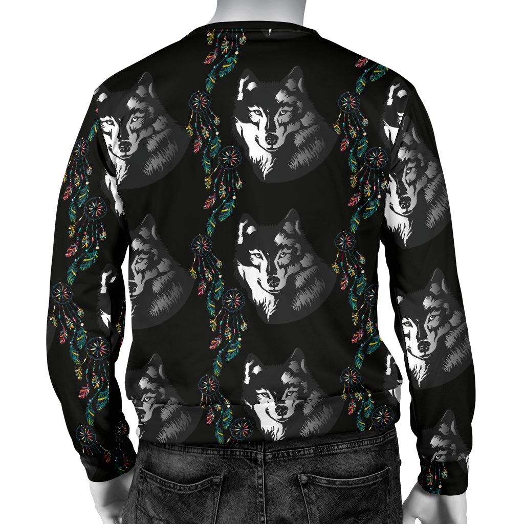Wolf Black Dream Catcher Design Print Men Long Sleeve Sweatshirt