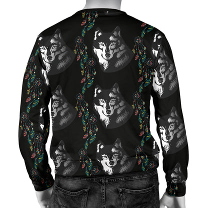 Wolf Black Dream Catcher Design Print Men Long Sleeve Sweatshirt