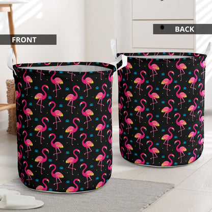 Flamingo Pink Neon Print Pattern Laundry Basket