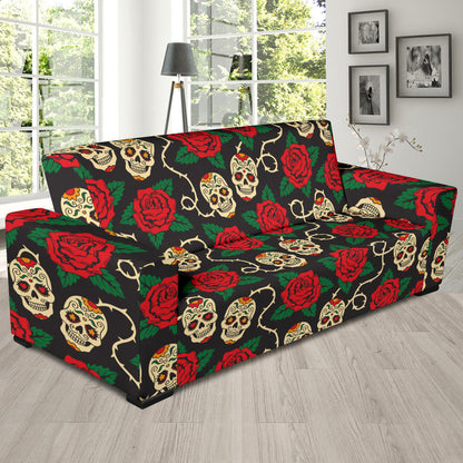 Sugar Skull Red Rose Print Design LKS301 Sofa Slipcover