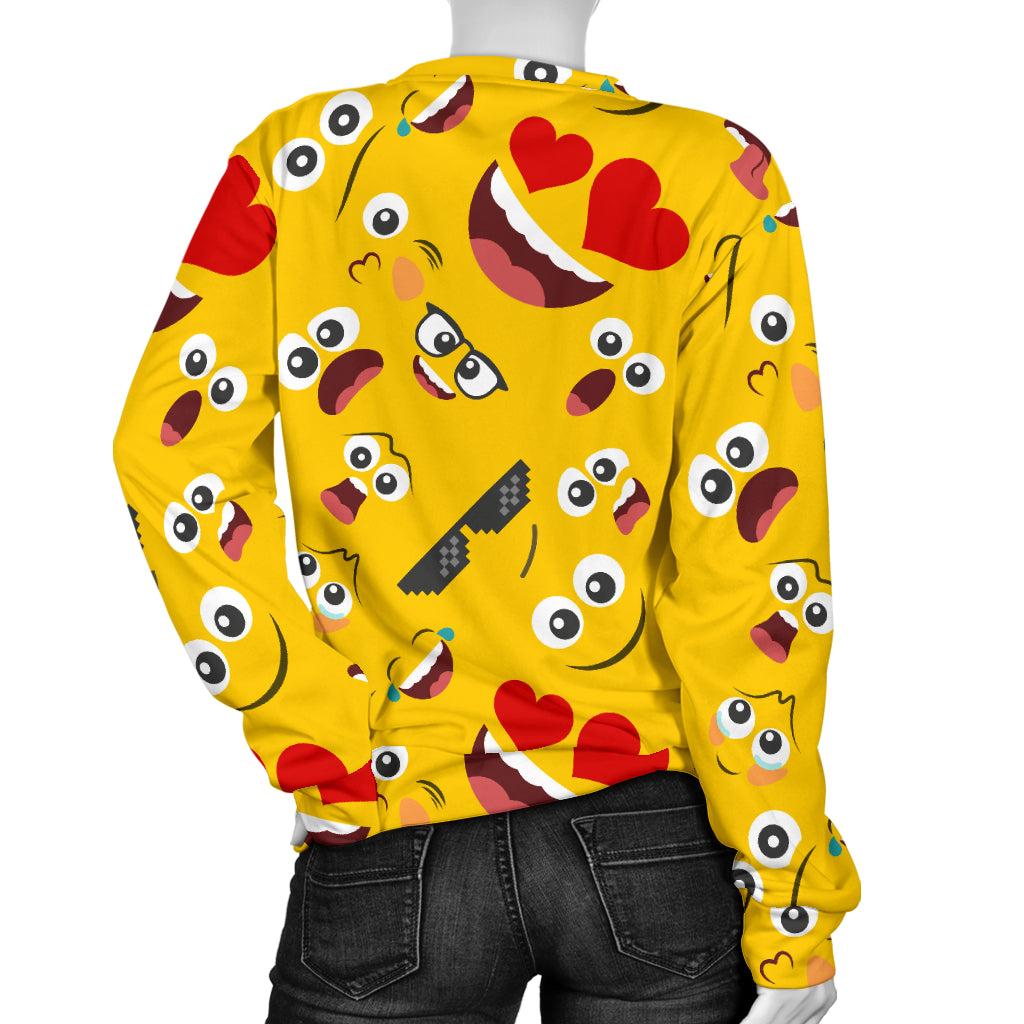 Emoji Face Print Pattern Women Long Sleeve Sweatshirt