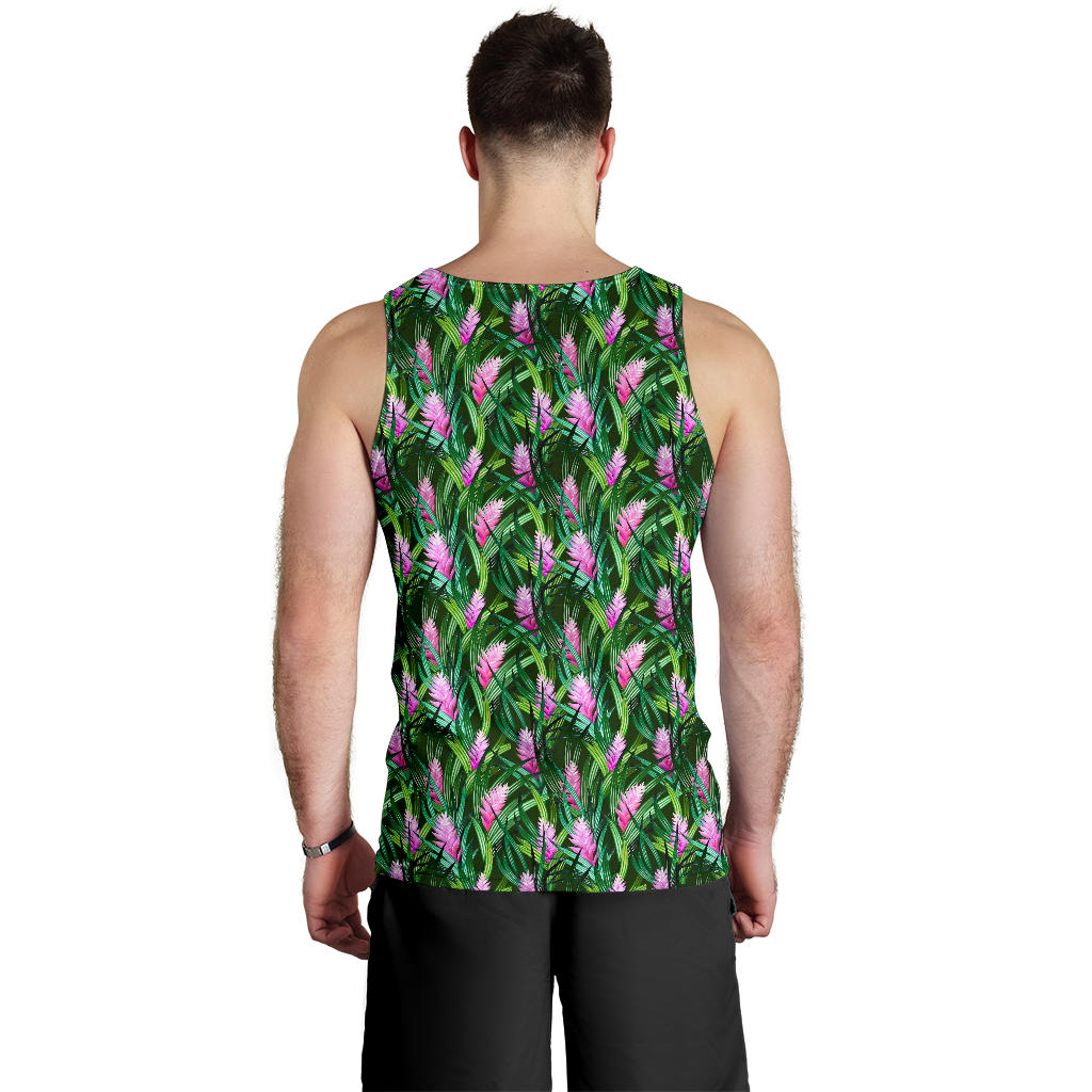 Tropical Folower Pink Heliconia Print Men Tank Top