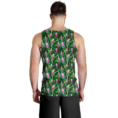 Tropical Folower Pink Heliconia Print Men Tank Top