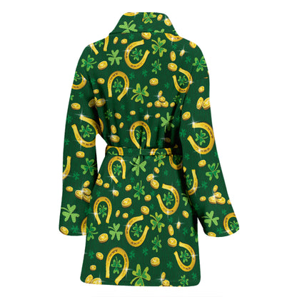Shamrock Horse Shoes Saint Patrick's Day Print Design LKS307 Women Bathrobe