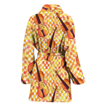 Violin Pattern Print Design 03 Women Bathrobe