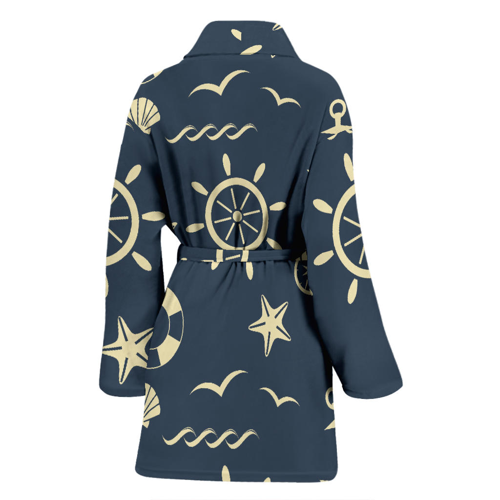 Nautical Pattern Print Design A01 Women Bathrobe