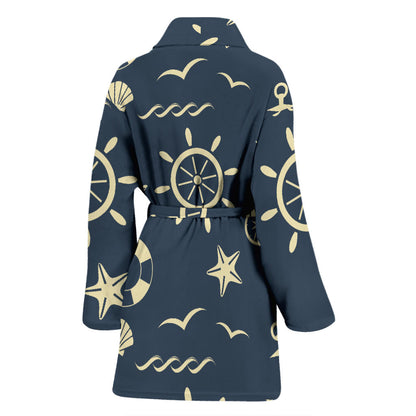Nautical Pattern Print Design A01 Women Bathrobe