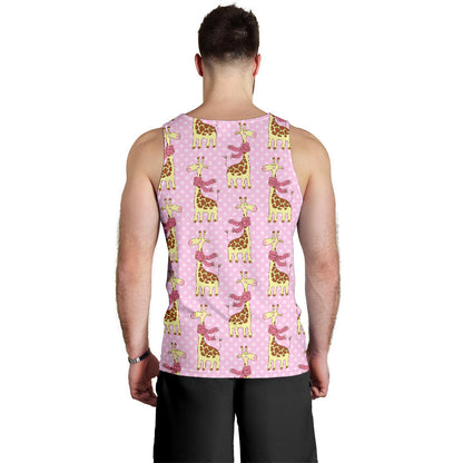 Giraffe Cute Pink Polka Dot Print Men Tank Top