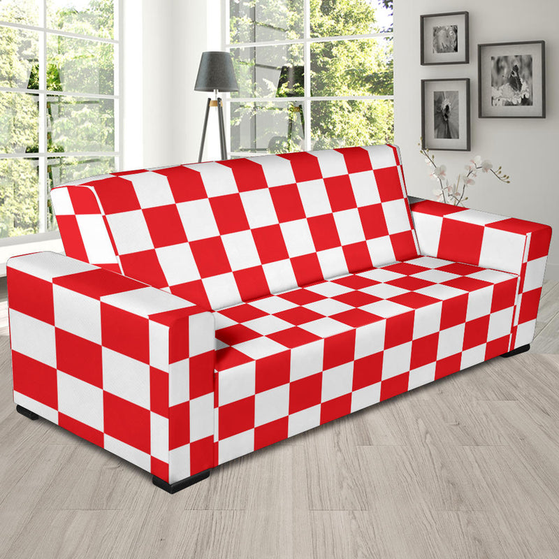 Checkered Red Pattern Print Design 04 Sofa Slipcover