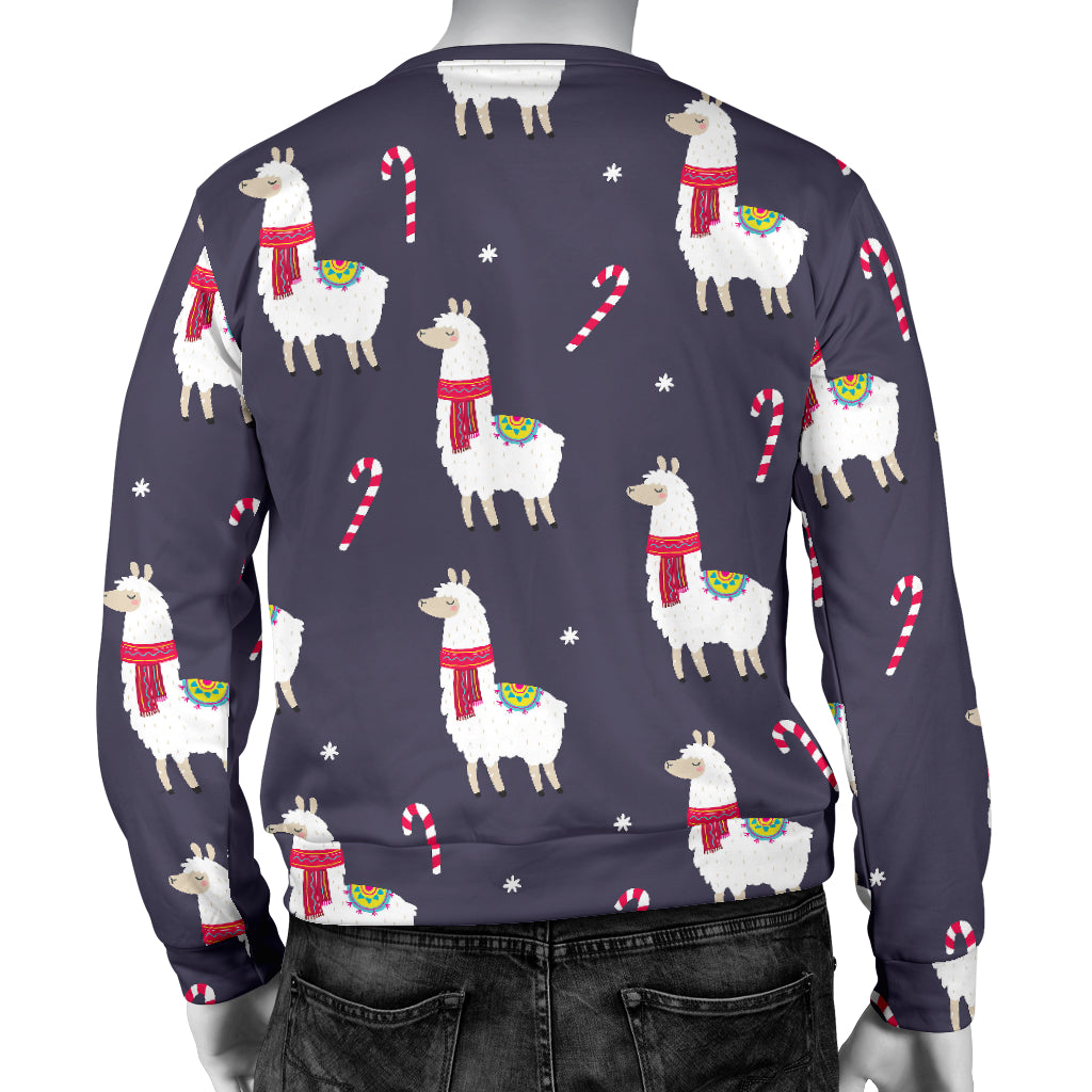Llama with Candy Cane Themed Print Men Long Sleeve Sweatshirt