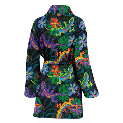 Gecko Colorful Pattern Print Design 01 Women Bathrobe