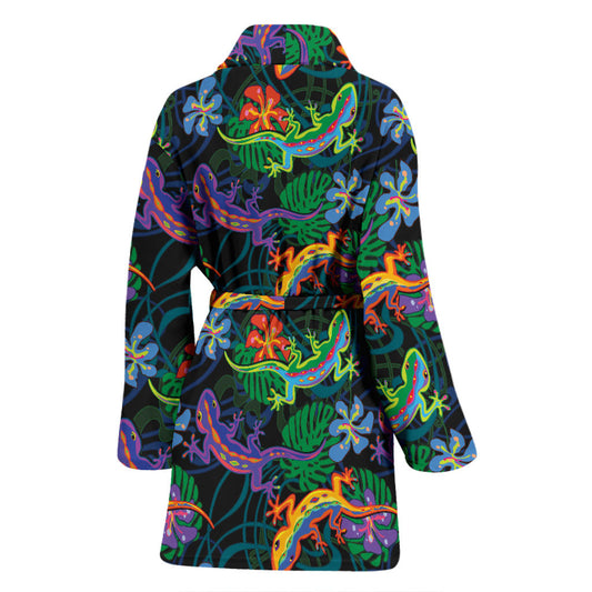 Gecko Colorful Pattern Print Design 01 Women Bathrobe