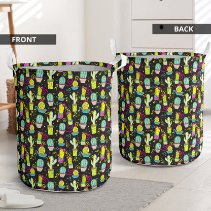 Cactus Neon Style Print Pattern Laundry Basket