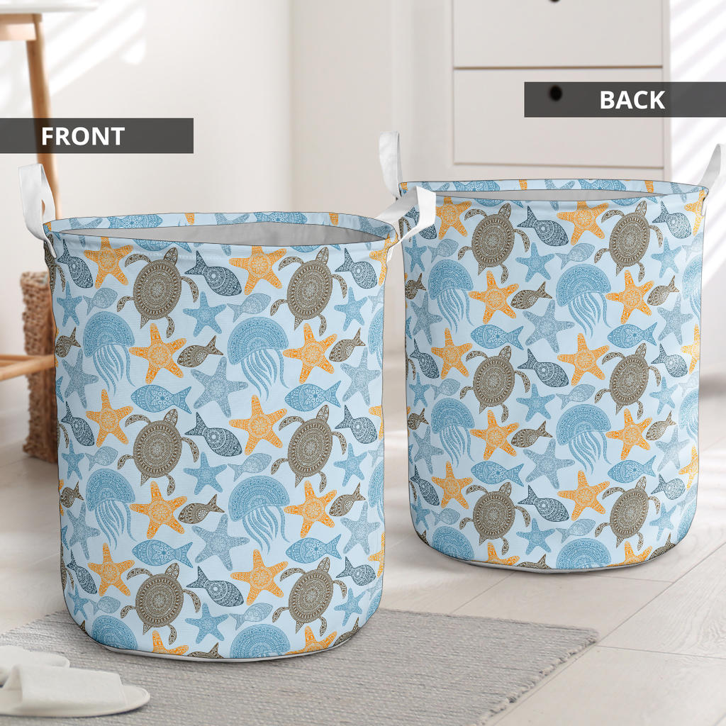 Polynesian Jellyfish Turtle Print Laundry Basket