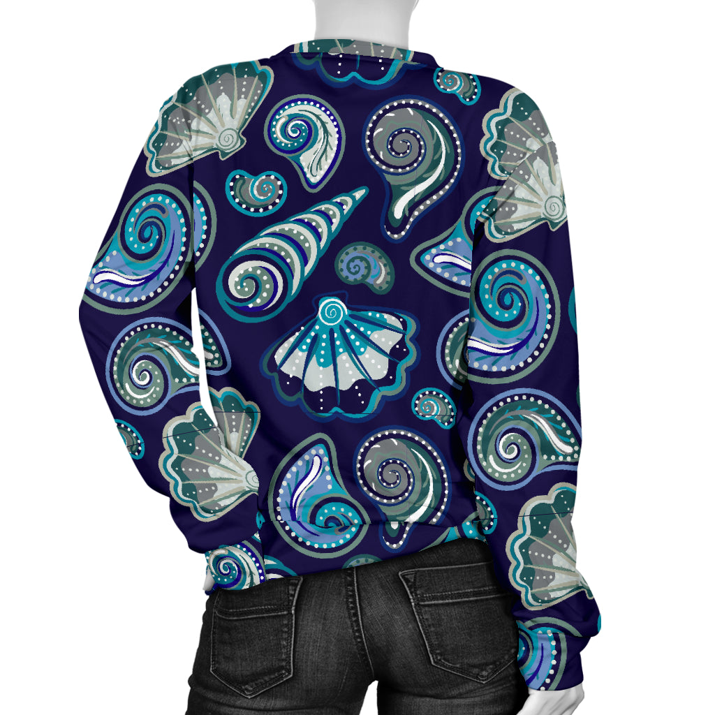 Beach Seashell Blue Print Women Long Sleeve Sweatshirt