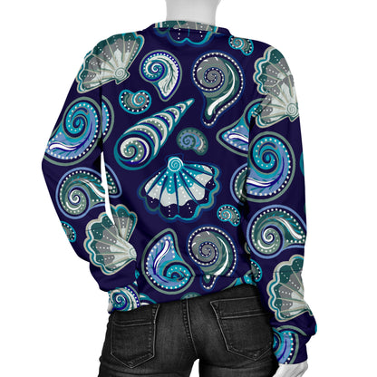 Beach Seashell Blue Print Women Long Sleeve Sweatshirt