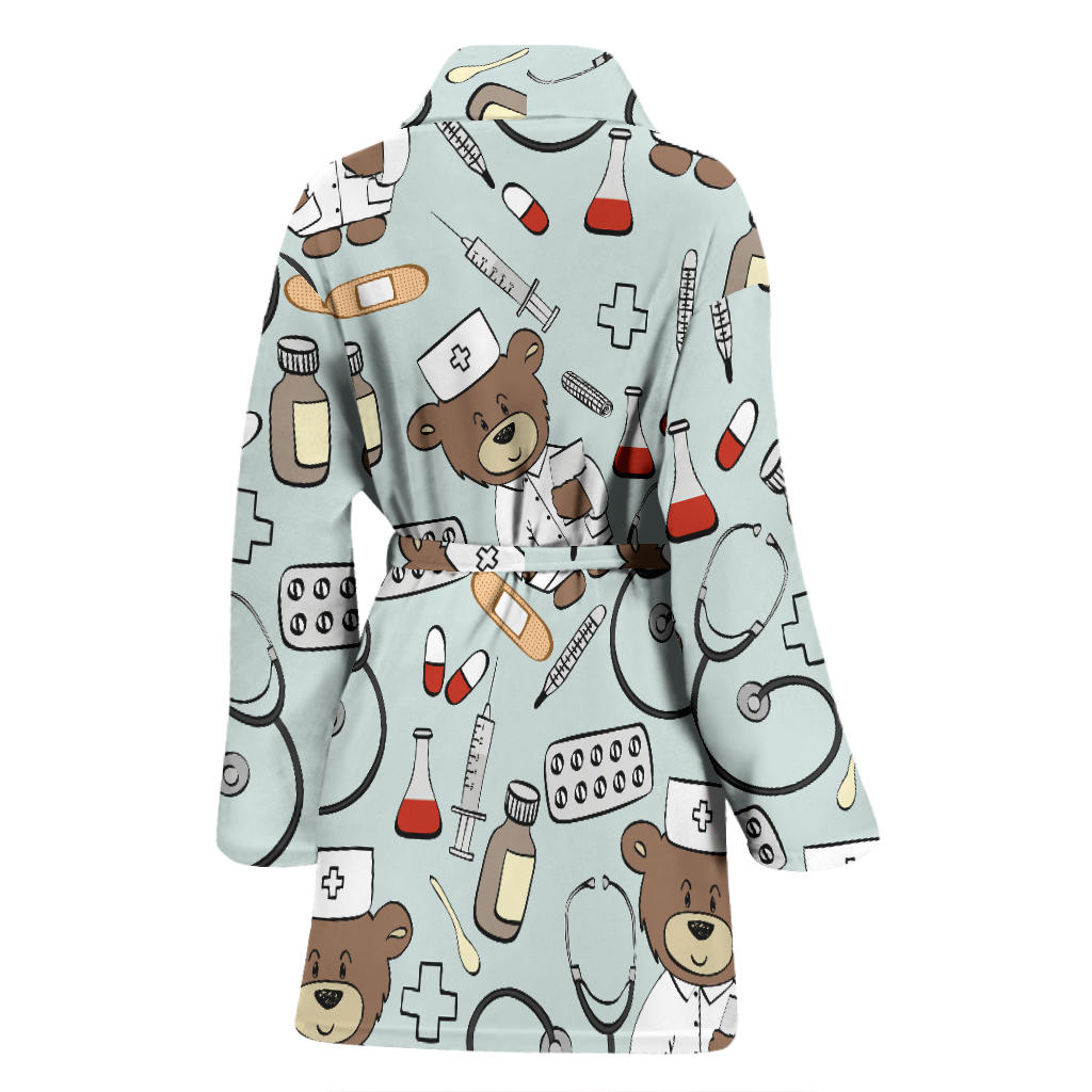 Nurse Bear Pattern Print Design A01 Women Bathrobe