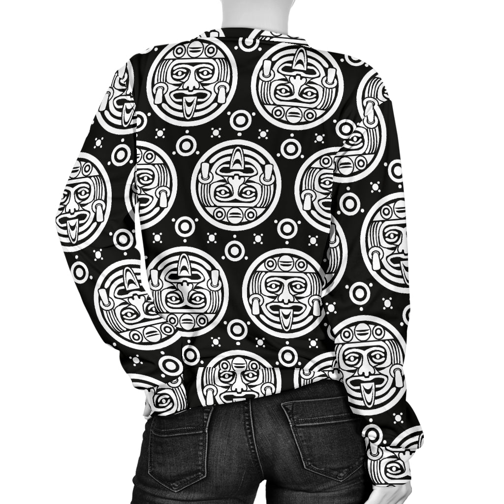 Calendar Aztec White Black Print Pattern Women Long Sleeve Sweatshirt