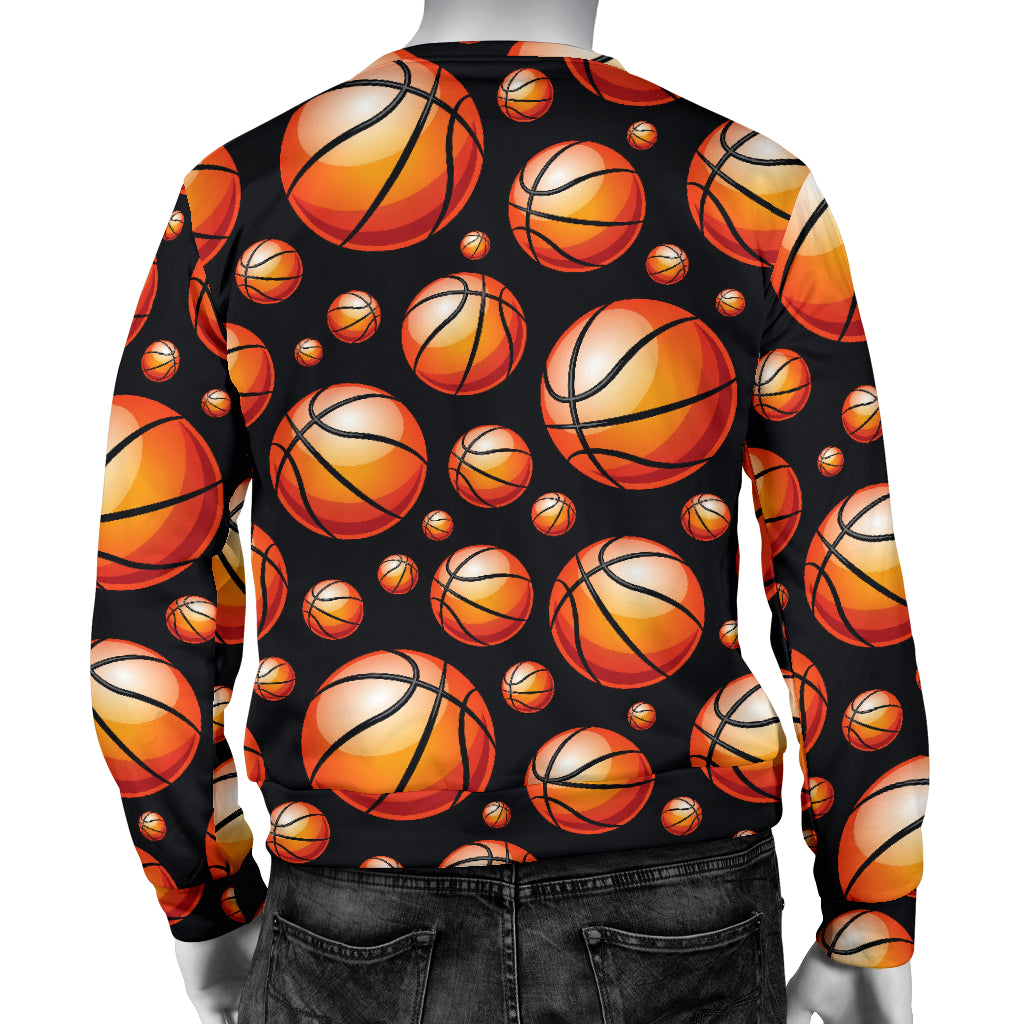 Basketball Black Background Pattern Men Long Sleeve Sweatshirt