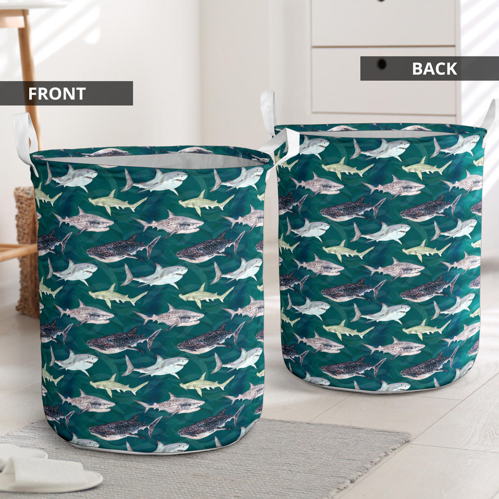 Shark Style Print Laundry Basket