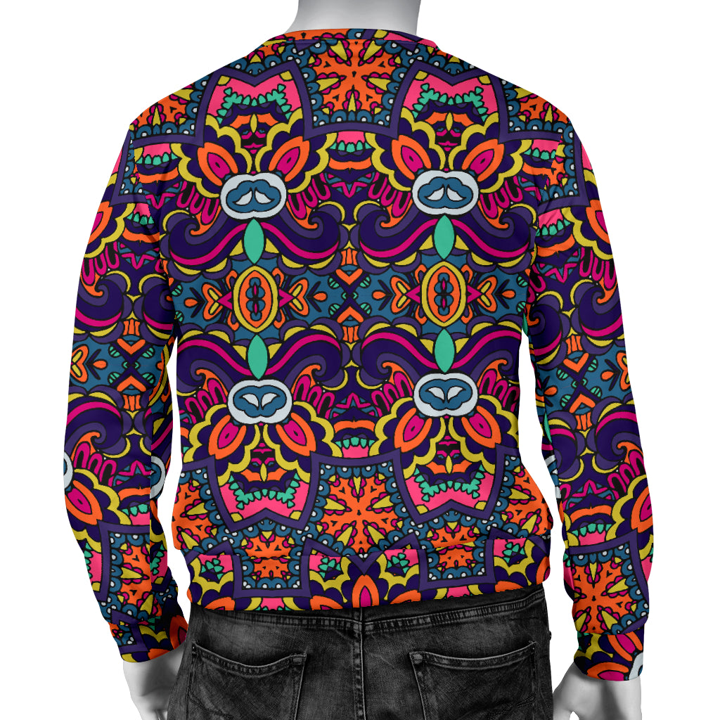 Ethnic Flower Style Print Pattern Men Long Sleeve Sweatshirt