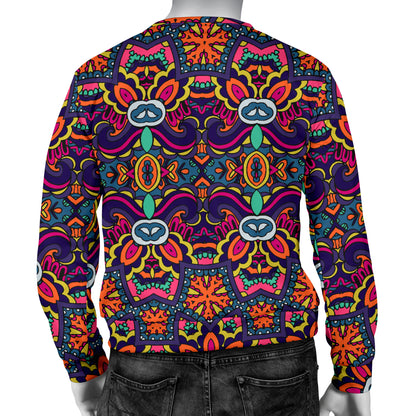 Ethnic Flower Style Print Pattern Men Long Sleeve Sweatshirt