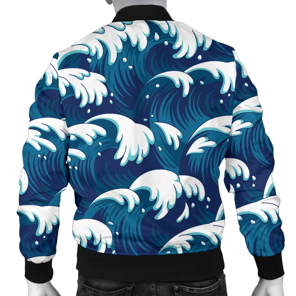Ocean Wave Pattern Print Men Bomber Jacket