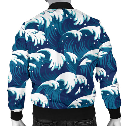 Ocean Wave Pattern Print Men Bomber Jacket