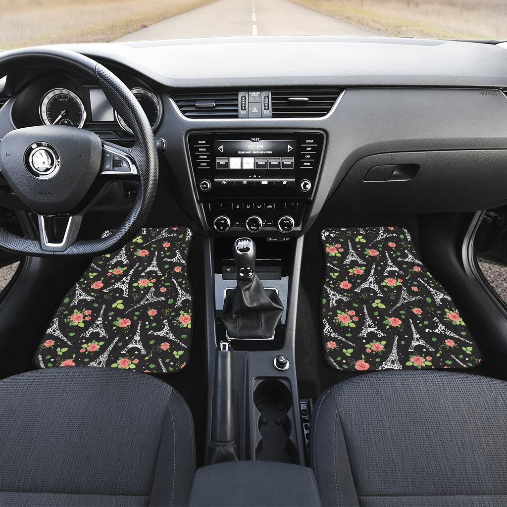 Eiffel Tower Rose Print Car Floor Mats Front Back