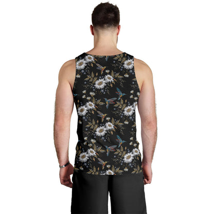 Hummingbird with Embroidery Themed Print Men Tank Top