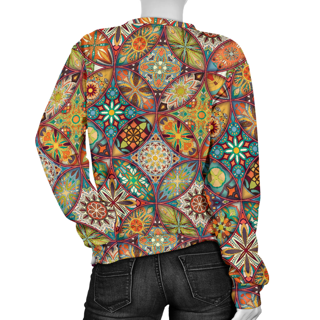 Mandala Flower Themed Design Print Women Long Sleeve Sweatshirt