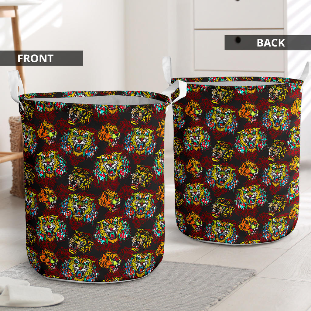 Tattoo Tiger Colorful Design Laundry Basket