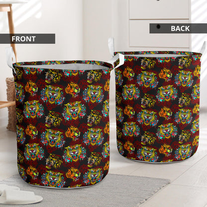 Tattoo Tiger Colorful Design Laundry Basket