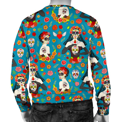 Day of the Dead Old School Girl Design Men Long Sleeve Sweatshirt