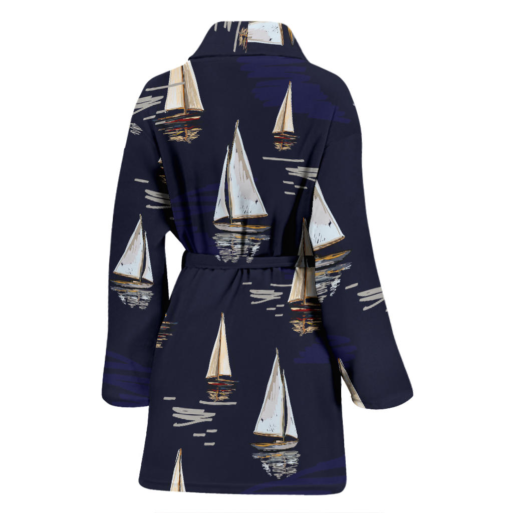 Sailing Ships Pattern Print Design A05 Women Bathrobe