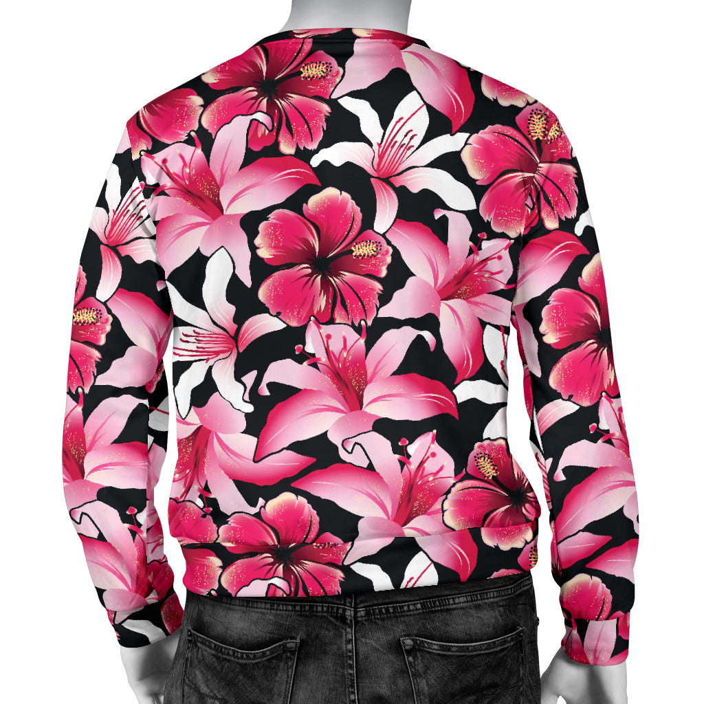 Flower Hawaiian Pink Red Hibiscus Print Men Long Sleeve Sweatshirt